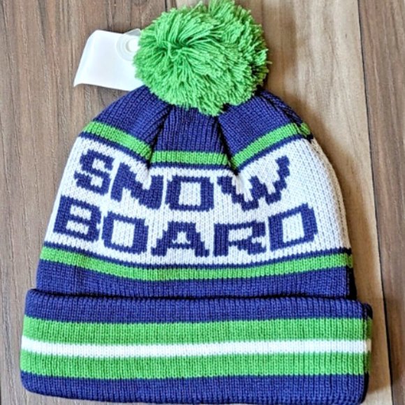 NWT Sears One Size Snowboard Beanie Hat Green Blue with Pom Pom Adult/Ki… - Picture 2 of 5